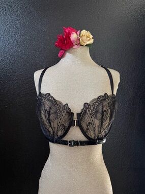Sheer Black Lace Underwire Bra with Front Closure
